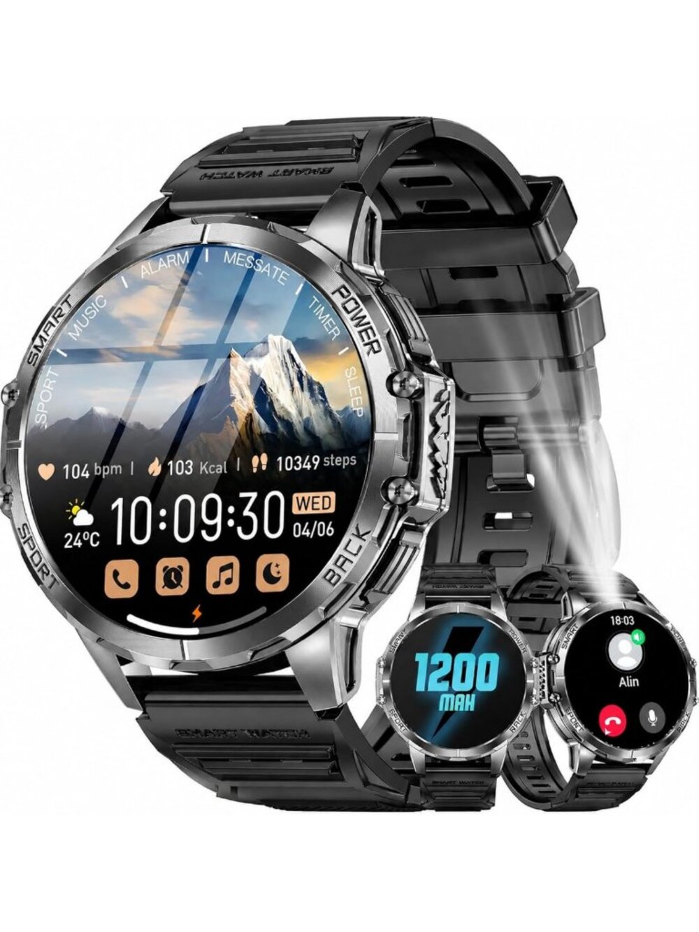 Men's Military Smart Watch - 1.7" Touchscreen, Bluetooth, Heart Rate